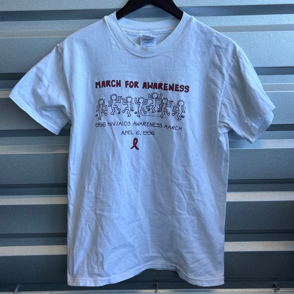 Vintage 1996 March For Awareness HIV Aids Shirt Medium M Keith Haring Boise ID